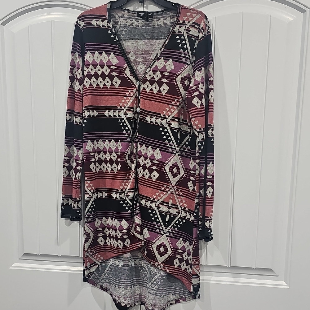 About A Girl Pink and Black Geometric Long Sleeve Dress